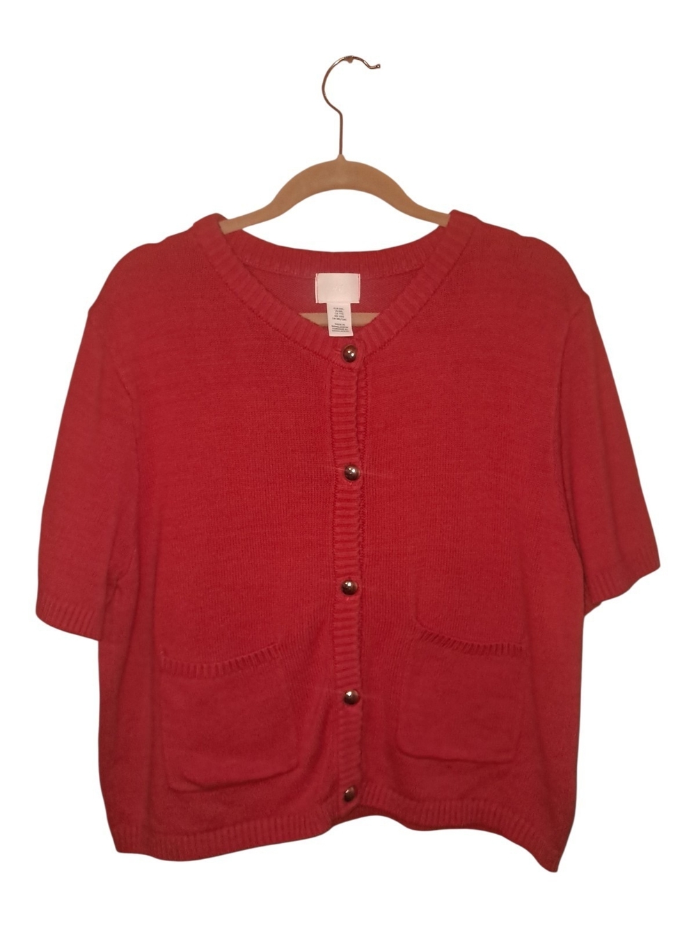 H&M Short-Sleeve Button Cardigan in Red